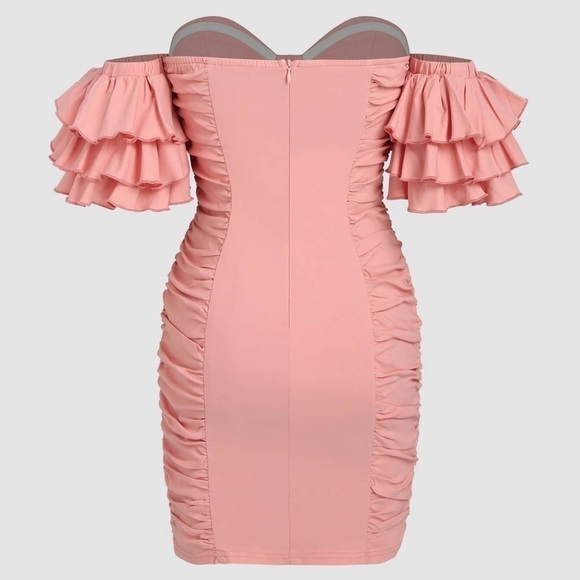 NWT CIDER Pink Ruffle Sleeve Ruched Mini Dress - Picture 3 of 13